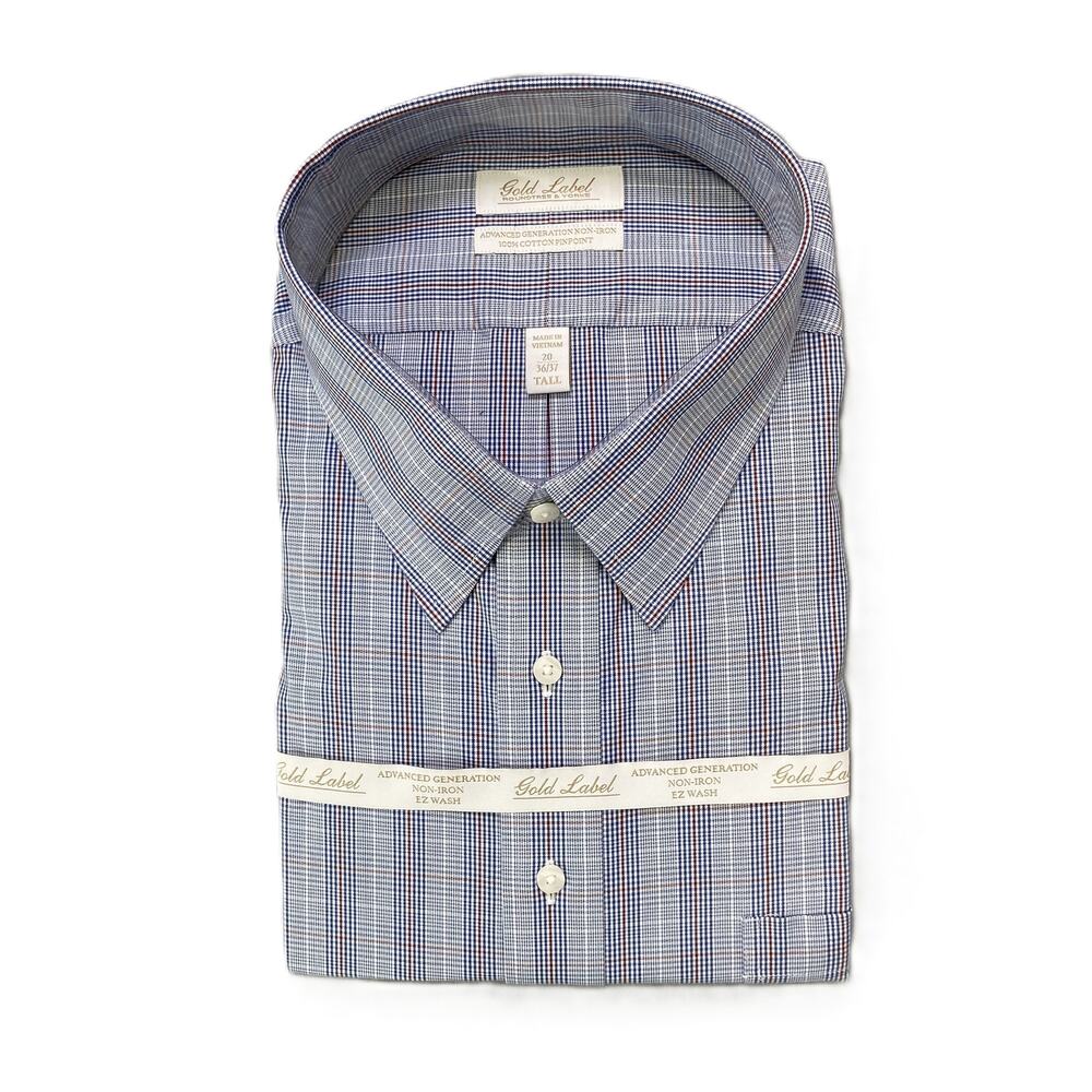 Roundtree & Yorke Shirt Big & Tall Men's 20 36/37 Dress Shirt Blue Plaid NEW
